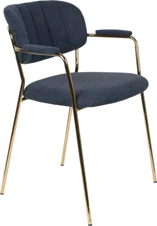 WL-Living Jolien čalúnená stolička s kovovým rámom - Modrá, S podrúčkami
