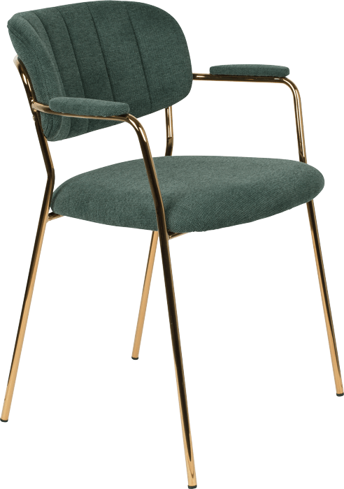 WL-Living Jolien čalúnená stolička s kovovým rámom - Zelená, S podrúčkami