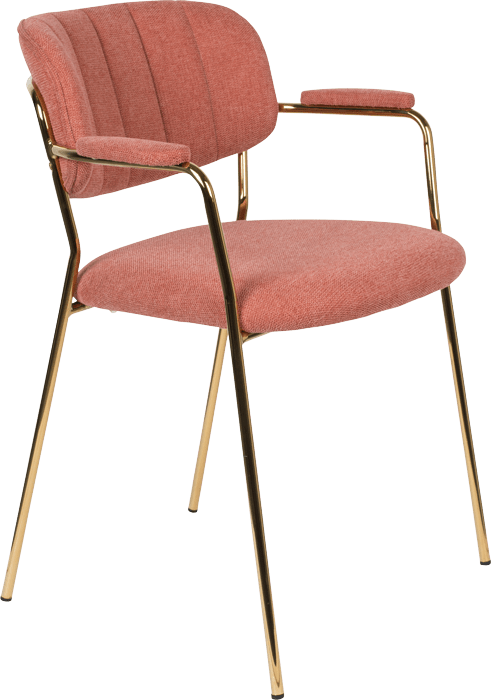 WL-Living Jolien čalúnená stolička s kovovým rámom - Ružová, S podrúčkami