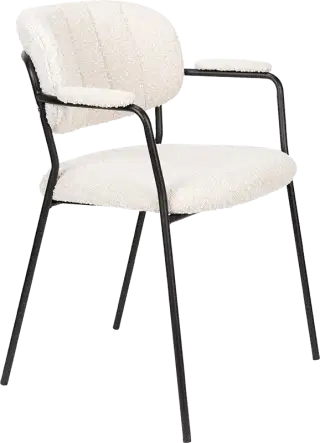 WL-Living Jolien čalúnená stolička s kovovým rámom - Biela, S podrúčkami